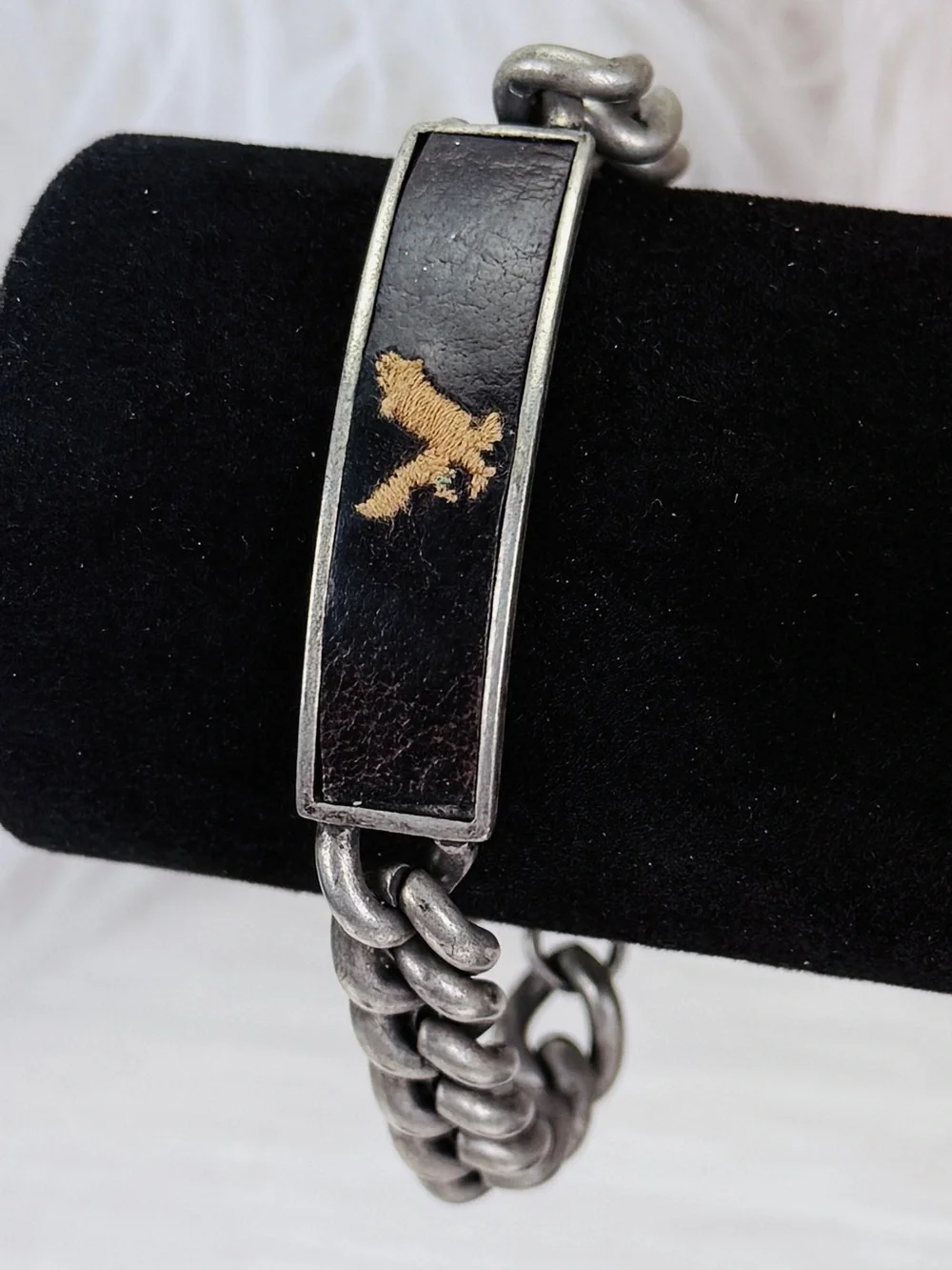 Vintage Aged Silvertone Chain Bracelet with Eagle Design